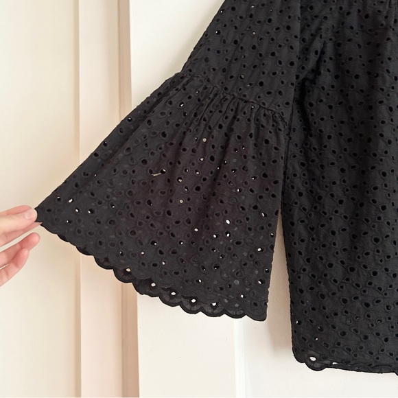 Velvet Eyelet Black Blouse With Bell Sleeves - Picture 3 of 8